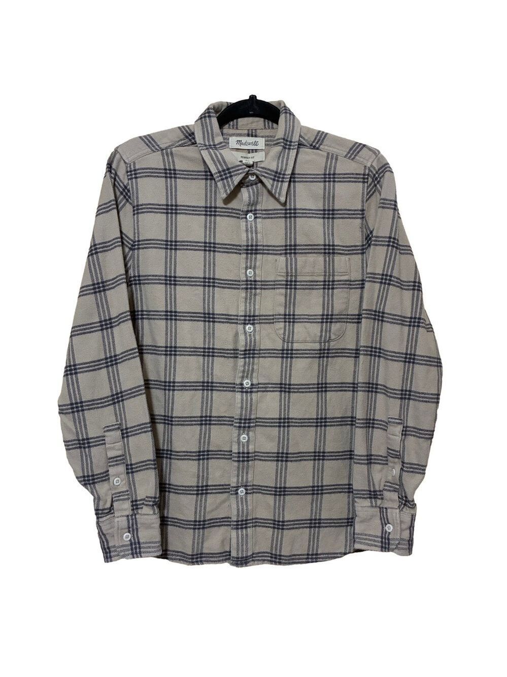 Madewell Perfect Fit Button Up Flannel Men’s XS Beige Plaid Oversized Shirt